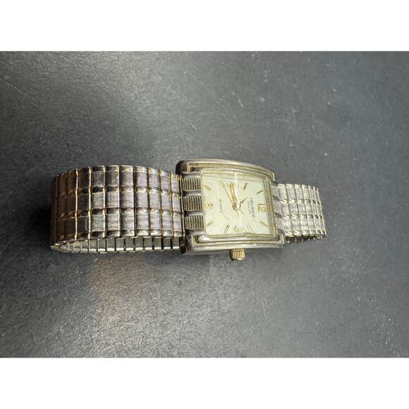 Vintage Helbros Ladies Quartz Silver Tone Tank Watch 377 Stretch Band 21mm - Picture 5 of 10